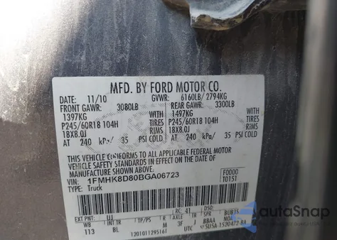 2011 Ford Explorer Xlt из США, поврежденный, VIN 1FMHK8D80BGA06723